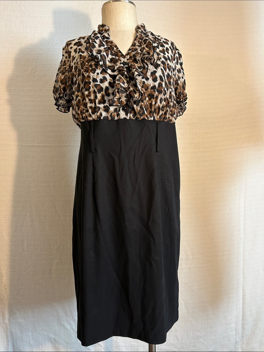 Alyx Leopard Ruffle Bodice Black Midi Dress